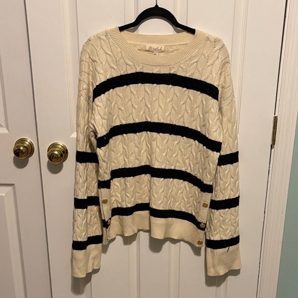 Marled Cream and Black Striped Sweater
